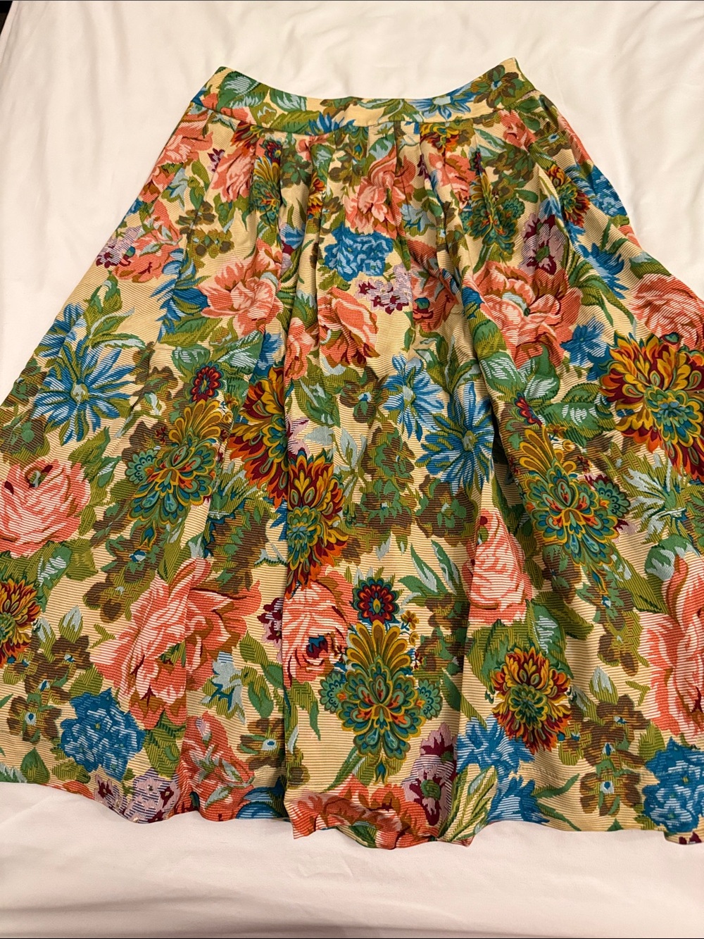 Postella Floral A-Line Skirt in Green, Pink & Blue